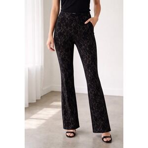 Harold's Women's Black Velvet Floral Lace Design‎ Dress Pants Side Zip Sz 4 Goth